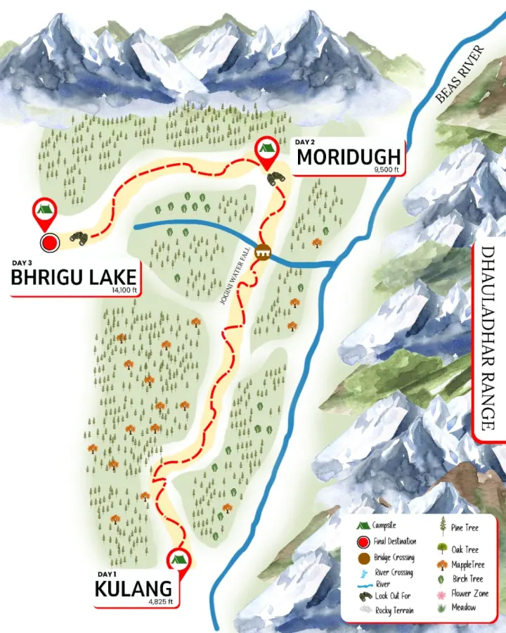 Bhrigu Lake Trek route map